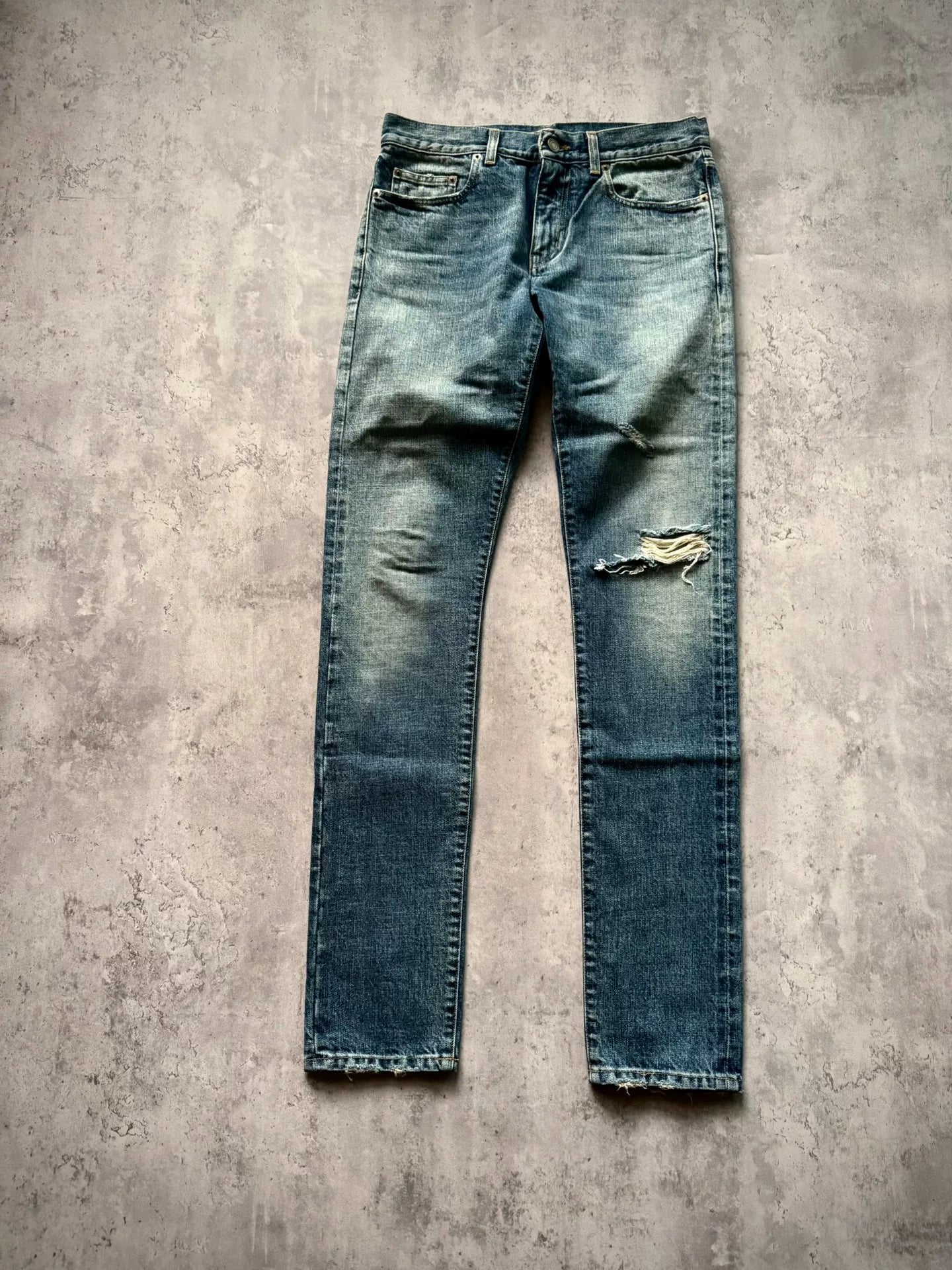 Saint Laurent Paris 16SS D02 Blue Washed Distressed Jeans by Hedi Slimane