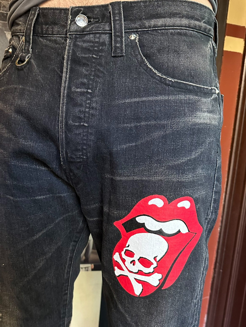 mastermind Japan × Theater8 Rolling Stone Black Washed Cotton Spandex Jeans