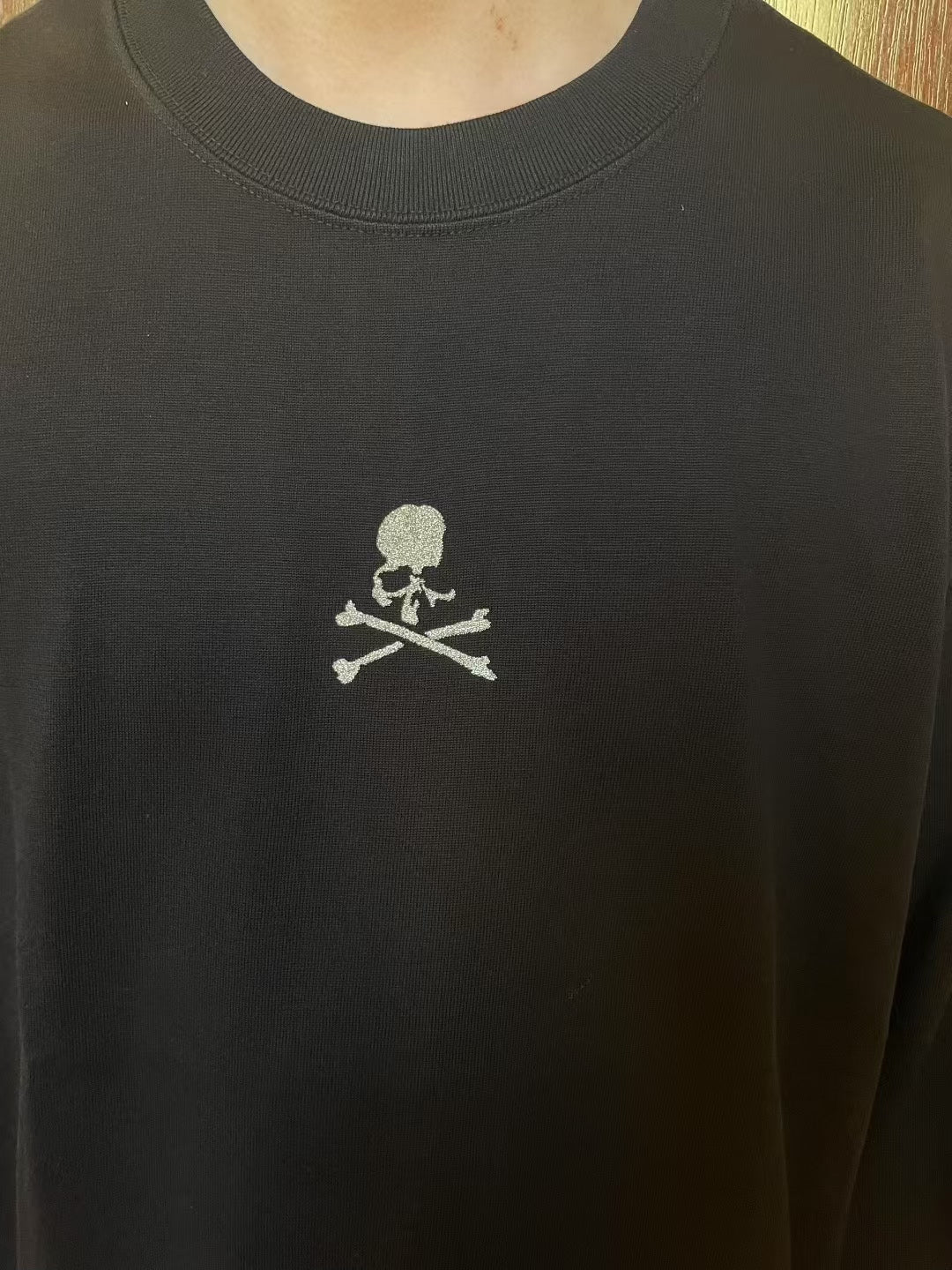 mastermind Japan FW25 Black Loopwheel Glitter Skull Suvin Cotton Long Sleeve T-Shirt