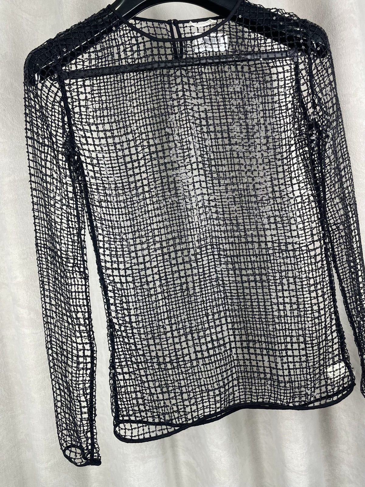 Saint Laurent FW15 Rhinestone Sequin Fishnet Black Top