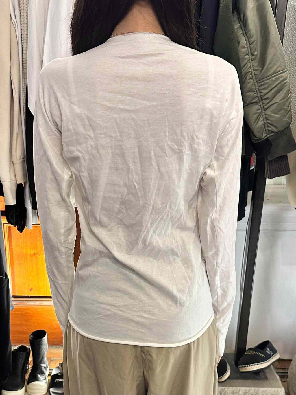 M.A+ SS20 White One Piece Cross-Cut Cotton Long Sleeve Tee