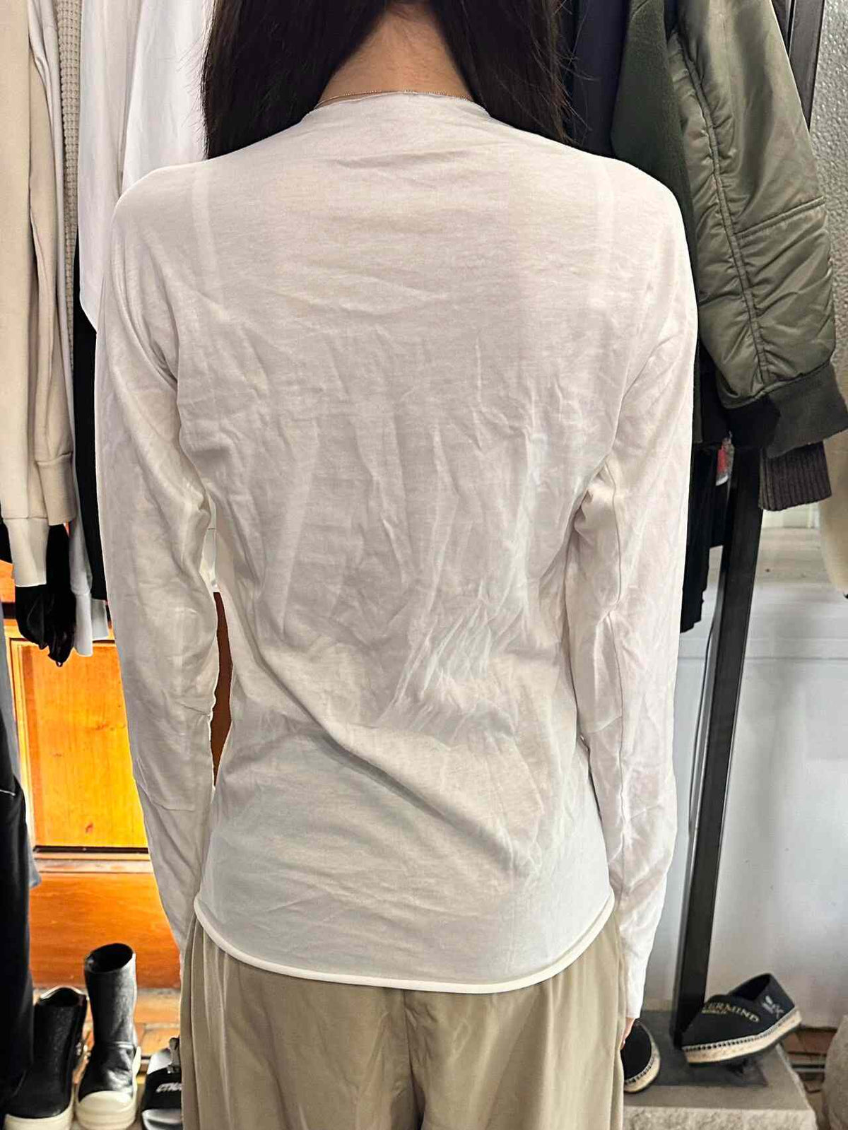 M.A+ SS20 White One Piece Cross-Cut Cotton Long Sleeve Tee