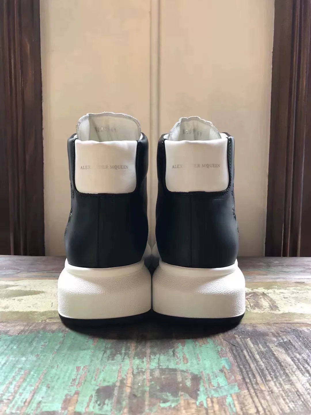 Alexander McQueen FW16 Black White 3M Reflective Skull High-Top Calfskin Sneakers