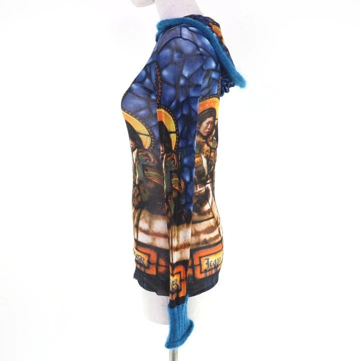 Jean Paul Gaultier Portrait Hooded Mesh Top