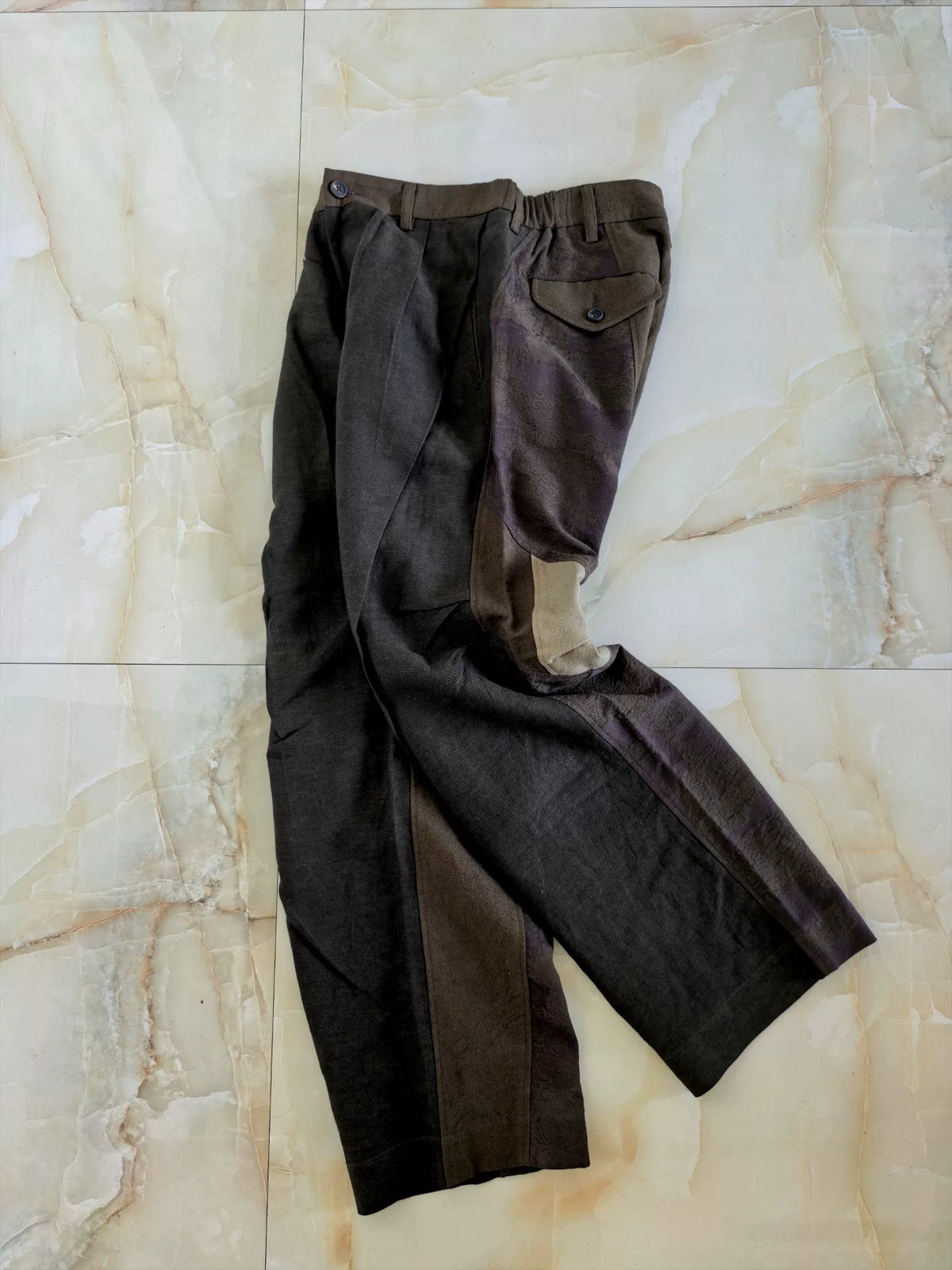Ziggy Chen AW25 Multi-Fabric Jacquard Pleated Dark Pattern Wide-Leg Trousers