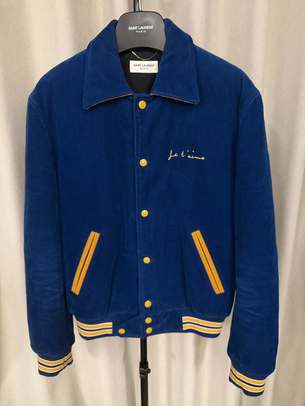 Saint Laurent FW17 Embroidered Letter Corduroy Baseball Jacket
