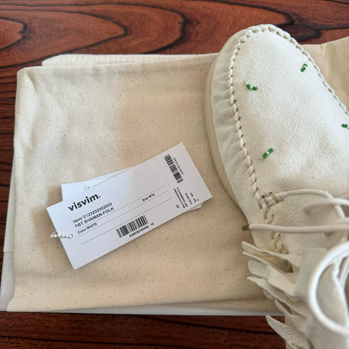 Visvim 23AW Aw Fbt Shaman Folk Fringe White Shoes