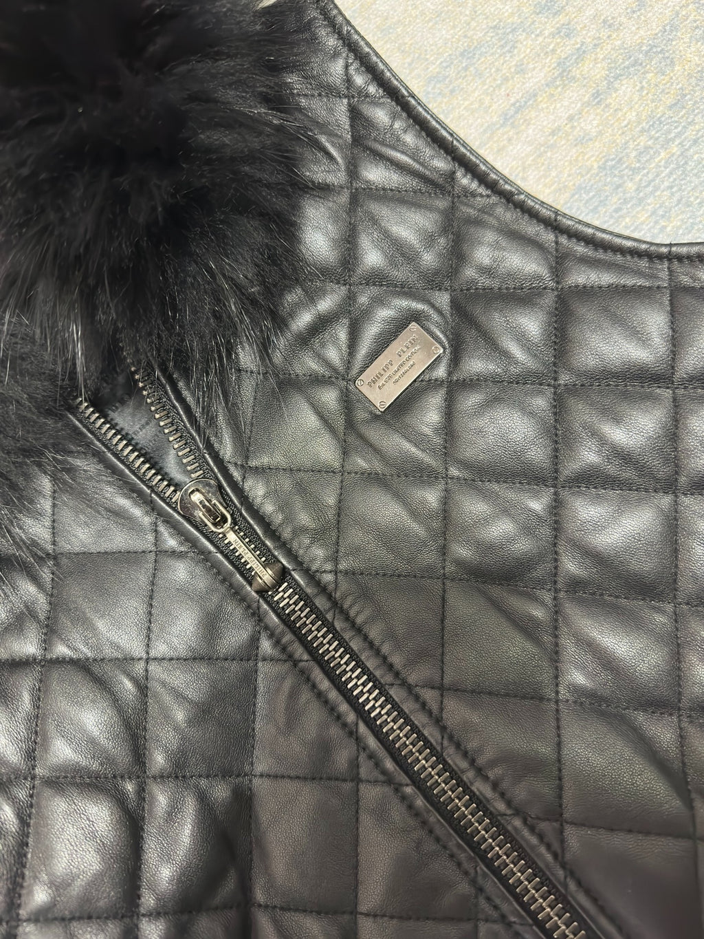 Philipp Plein 2014FW Black Crystal Skull Fur Lamb Leather Vest