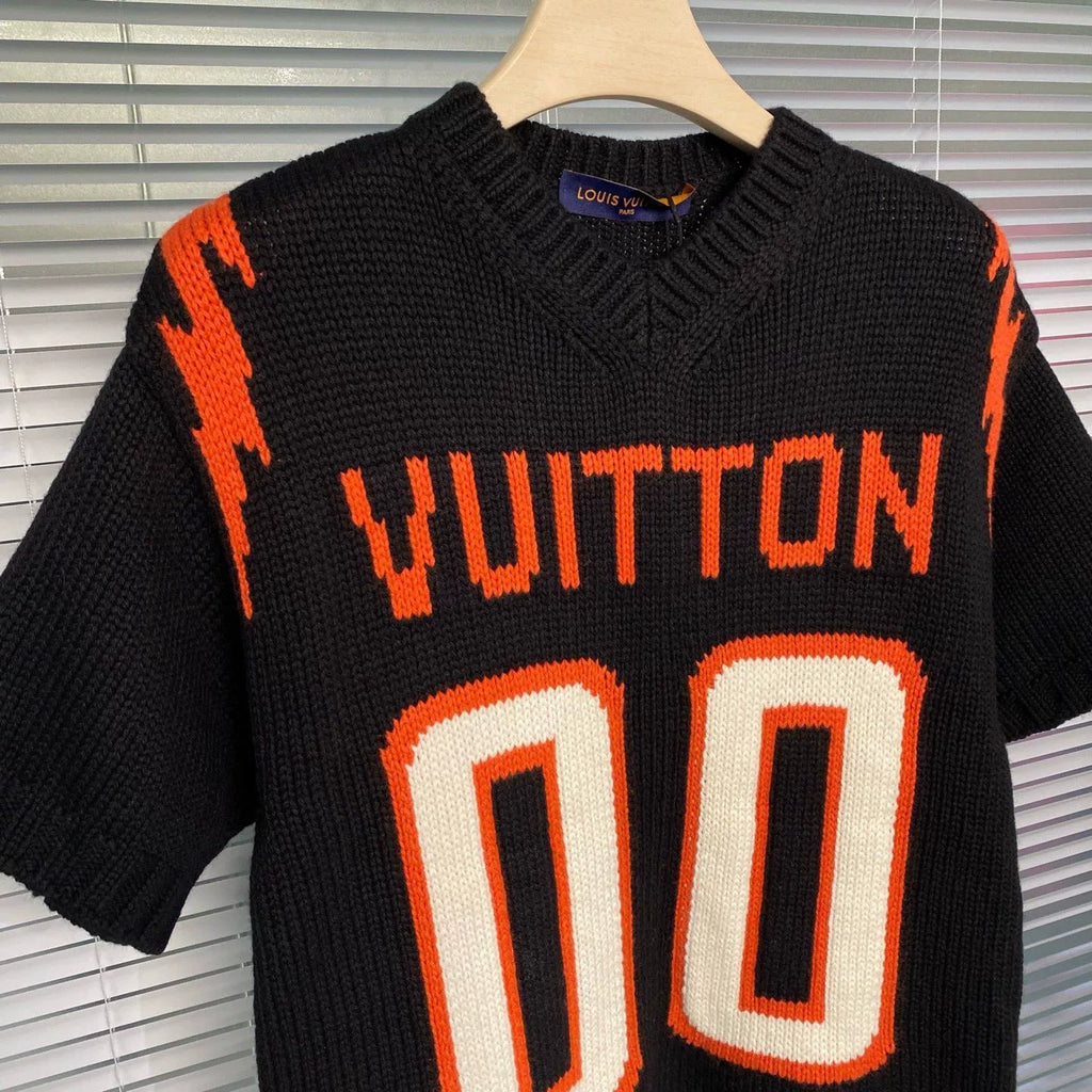 Louis Vuitton Short Sleeve Orange Logo Wool Knit Sweater
