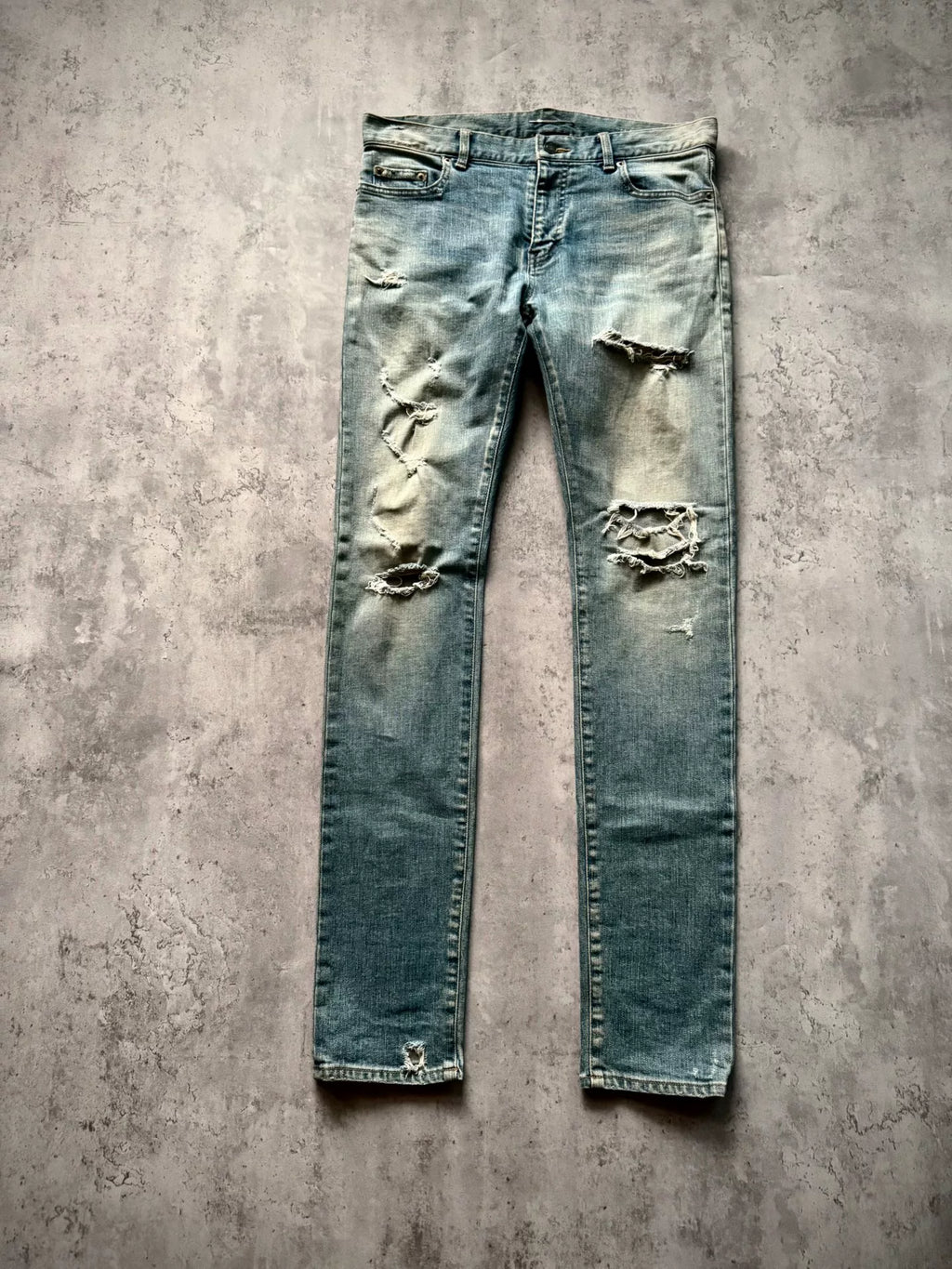 Saint Laurent Paris 16AW D02 Light Wash Distressed Ripped Denim Blue Jeans by Hedi Slimane