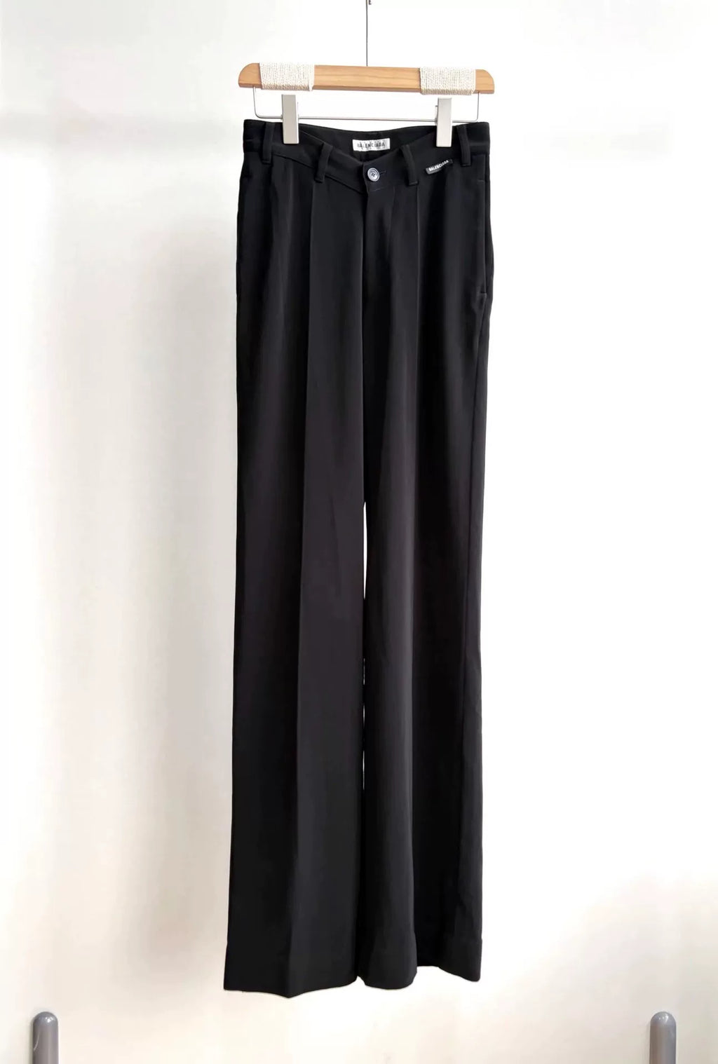 Balenciaga Black V-Logo Label Straight Wide-Leg Pants
