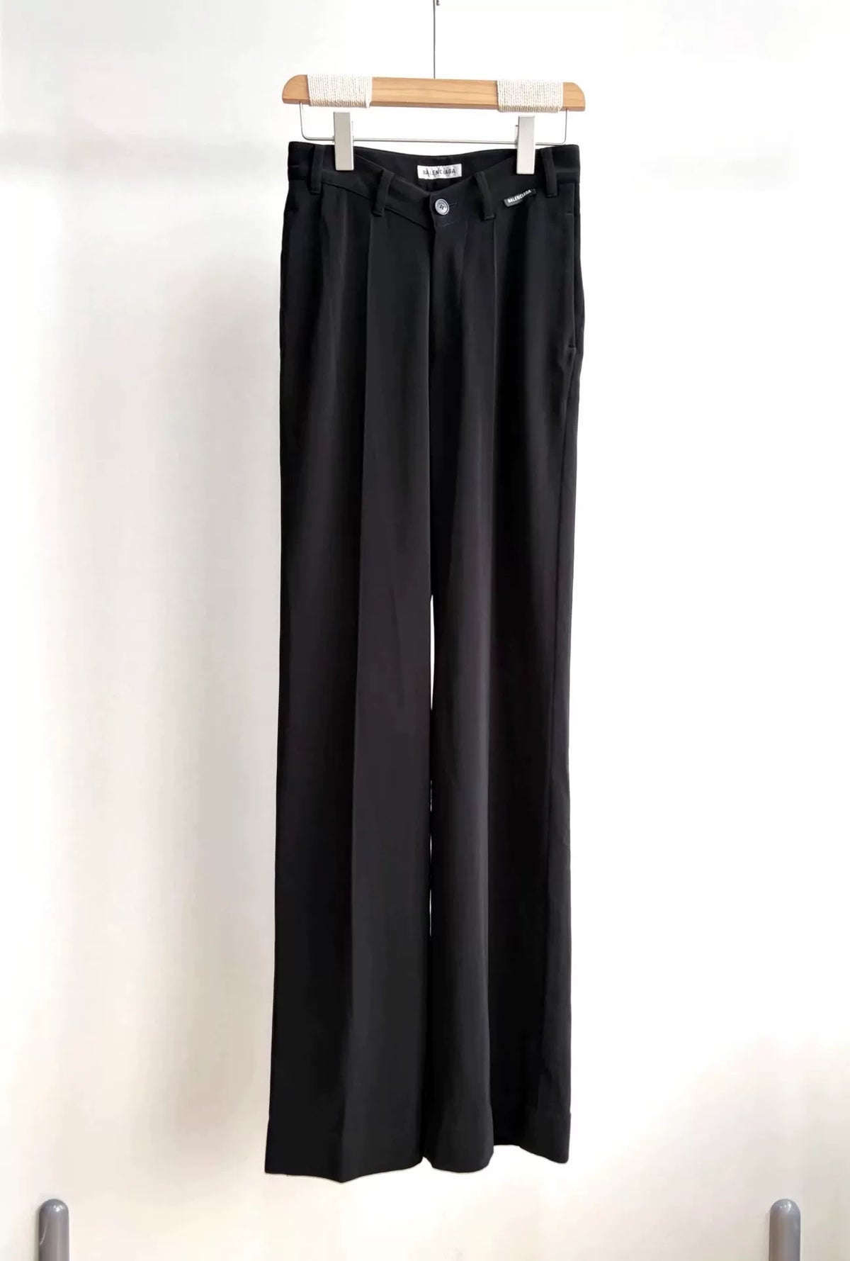Balenciaga Black V-Logo Label Straight Wide-Leg Pants