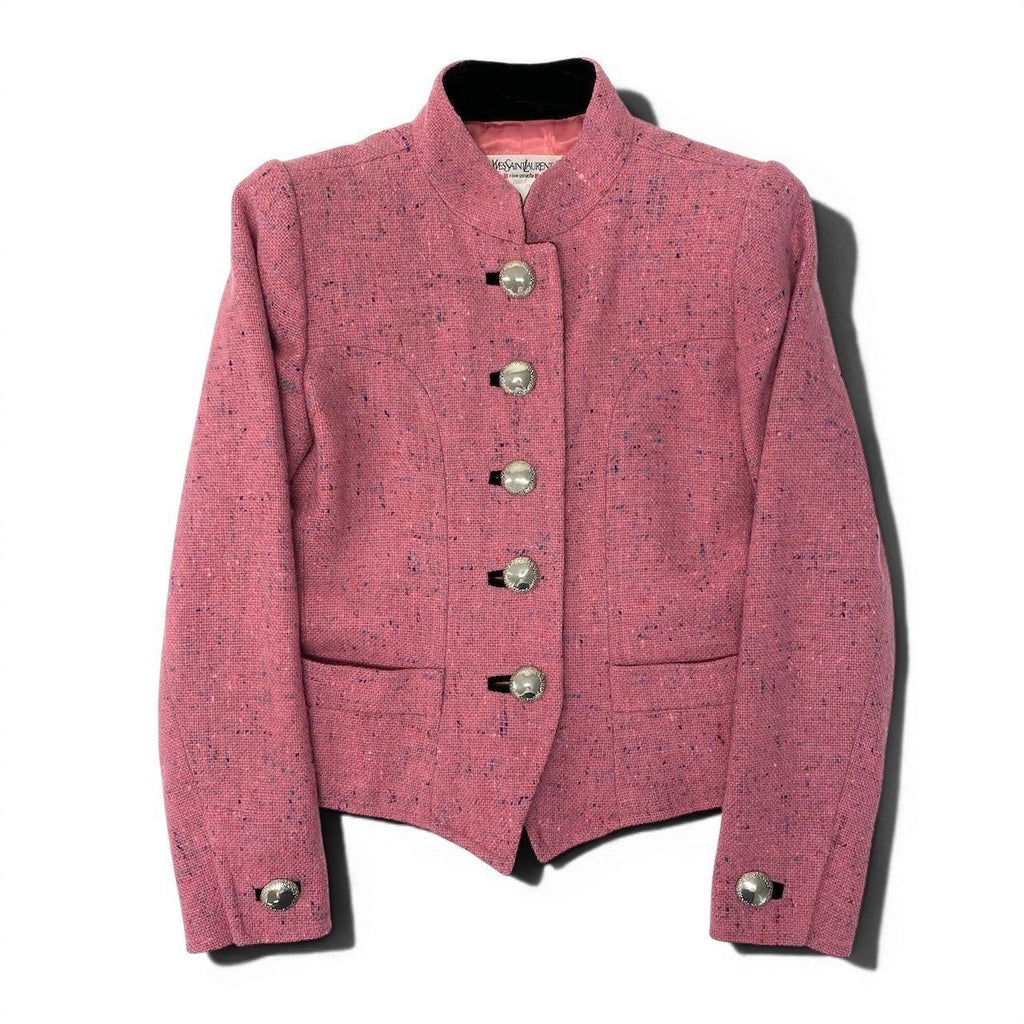 Yves Saint Laurent 1980s Tweed Stand-Collar Knit Jacket
