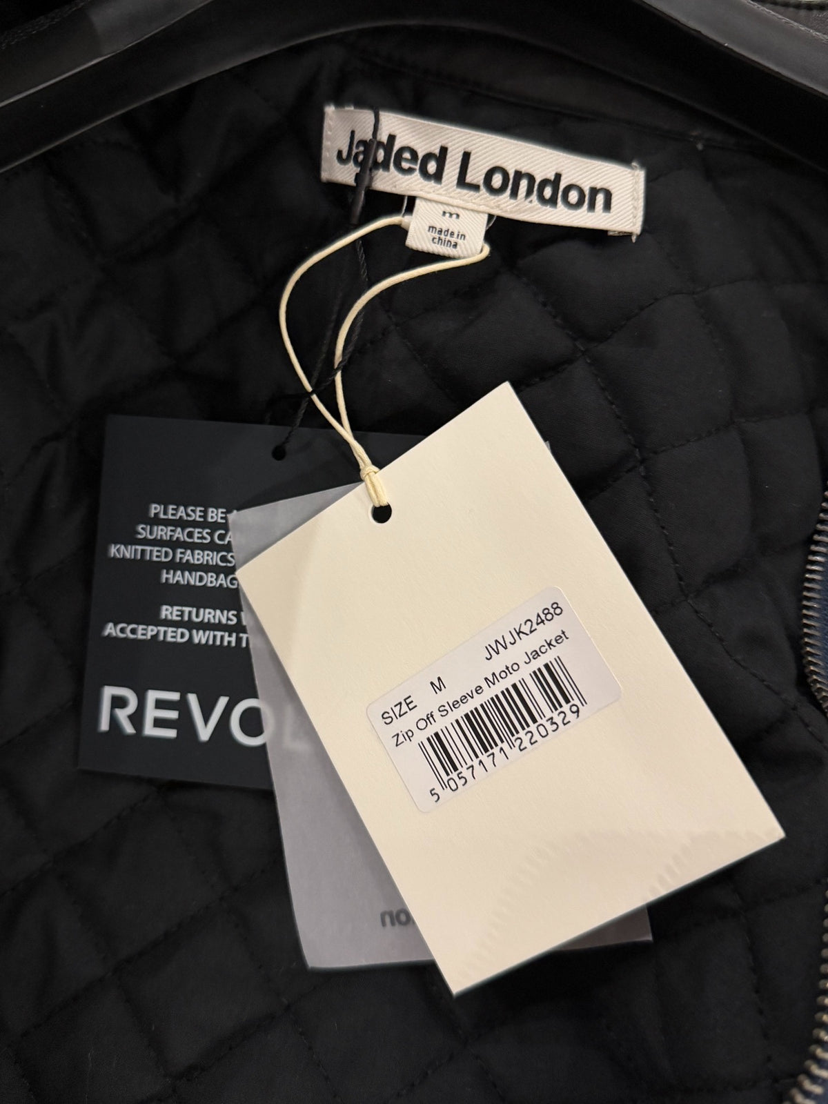 Jaded London Leather-Panel Embroidered Denim Jacket