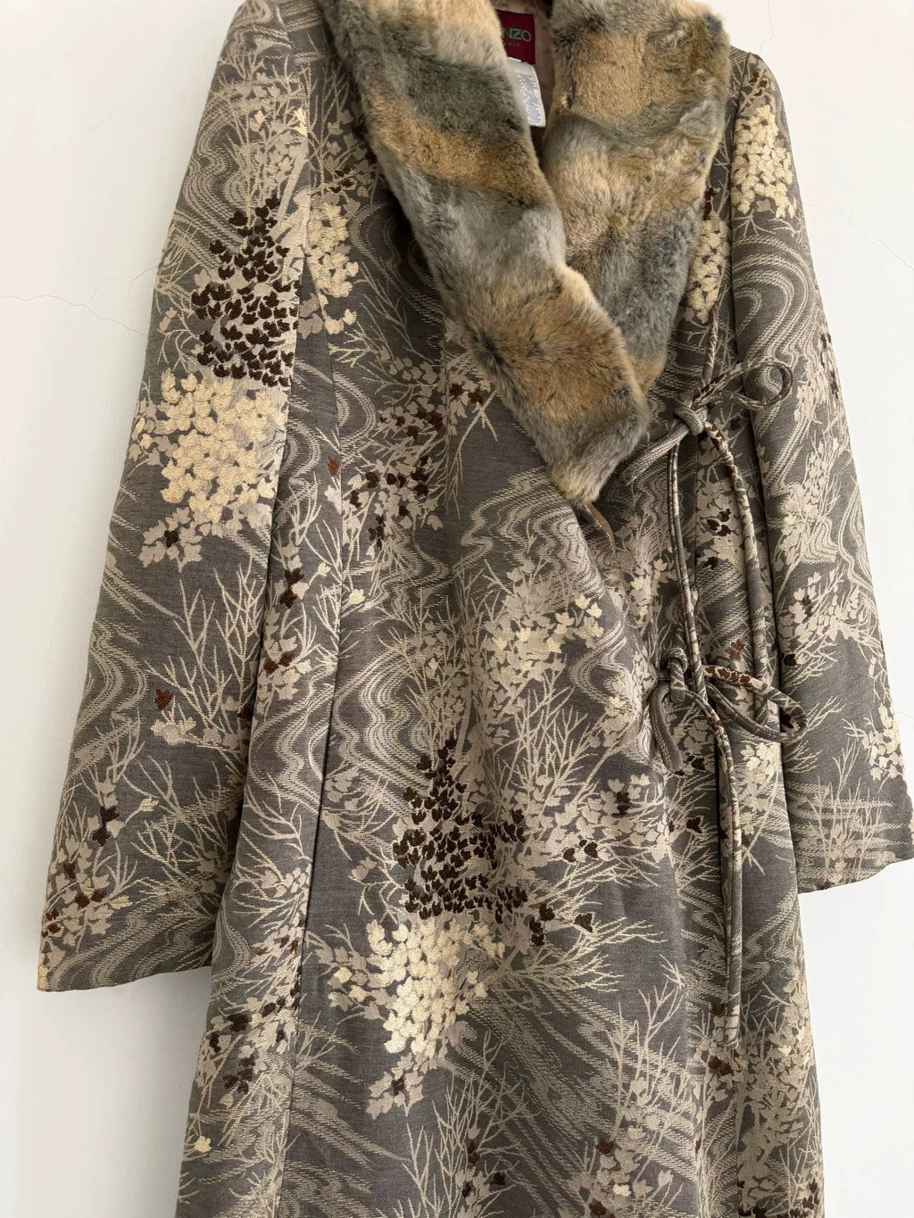 Yohji Yamamoto 80s Fur Collar Brocade Coat