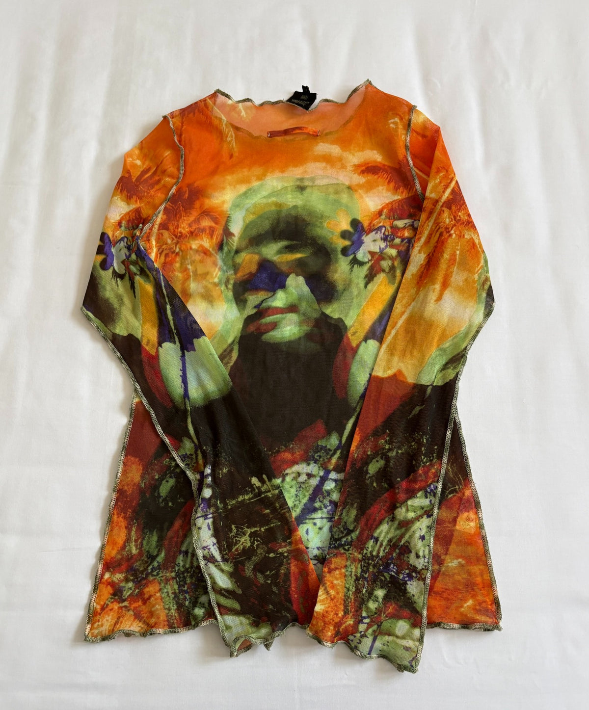 Jean Paul GAULTIER runway-style portrait print mesh top