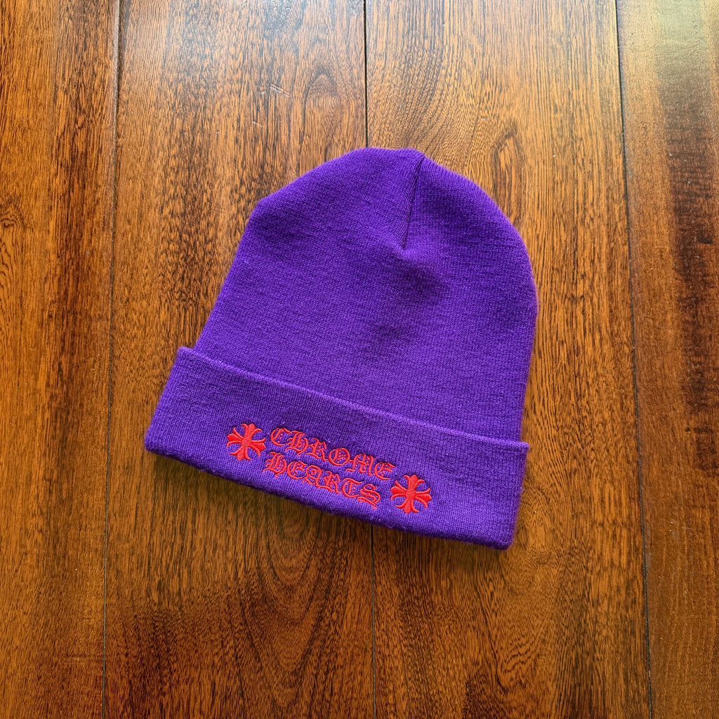 Chrome Hearts Purple Sanskrit Embroidered Beanie