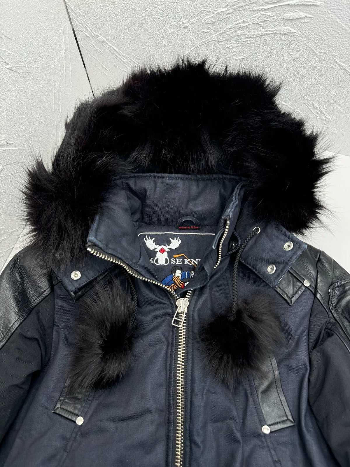 Moose Knuckles Original Blue Black Debbie Detachable Sleeve Down Jacket