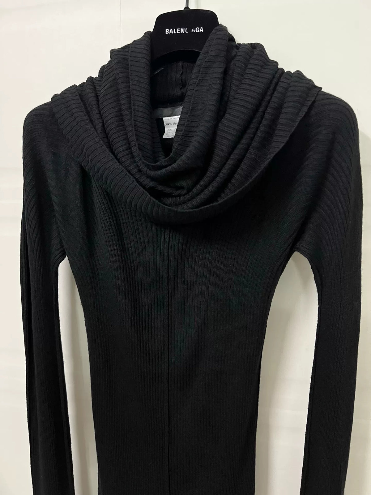 AW09 Comme des Garçons Black Double-Layer Interactive Draped High Collar Silk-Blend Knit Top