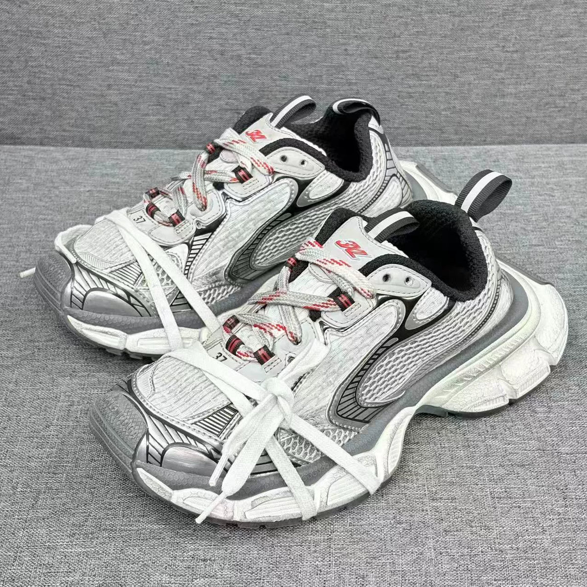 Balenciaga 3XL Grey Red Distressed Sneakers