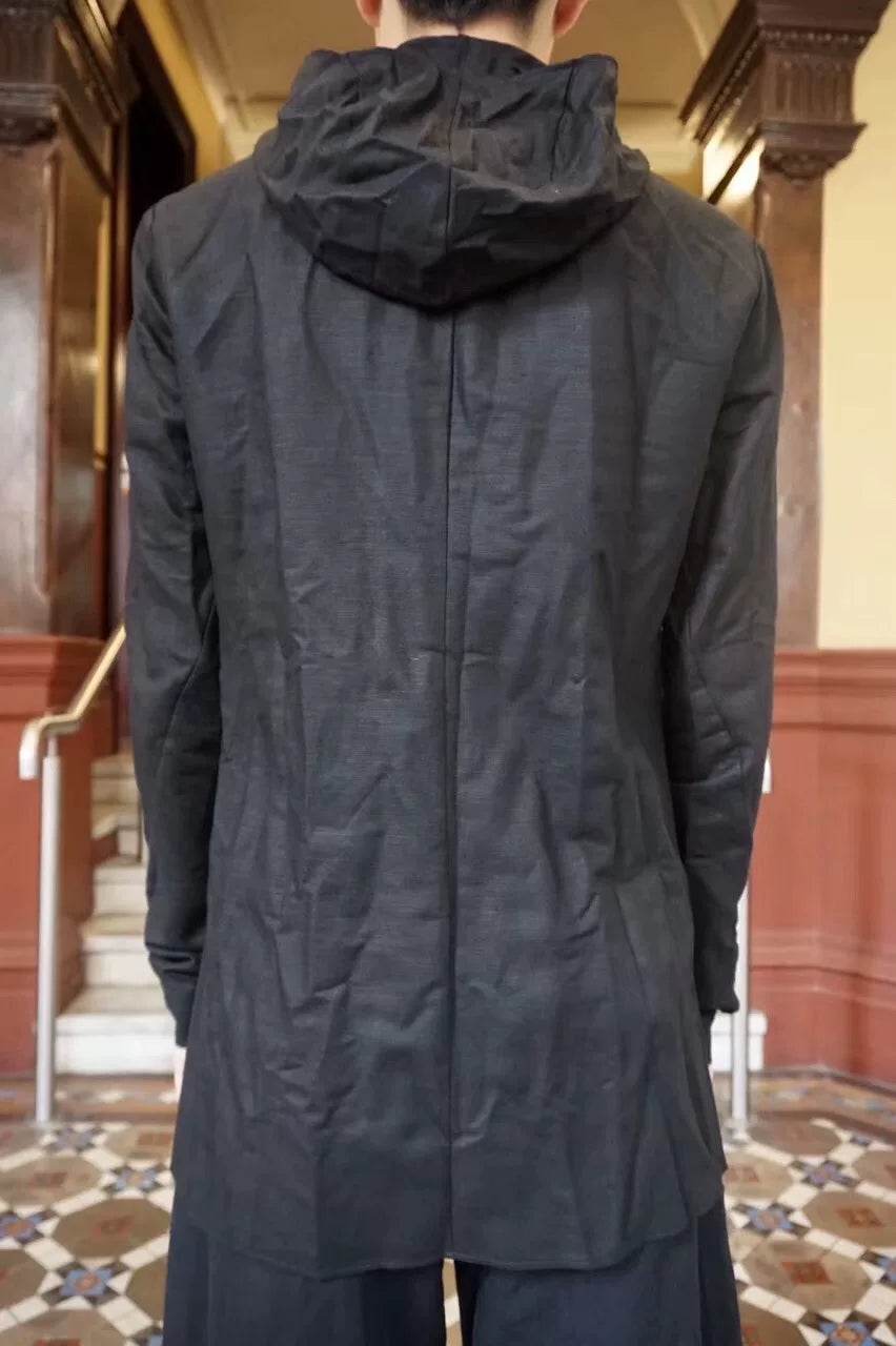 M.A+ SS18 Black Hooded Fitted Linen Shirt