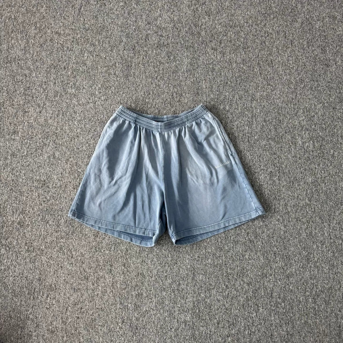 Balenciaga washed blue letter logo stretch waist casual shorts
