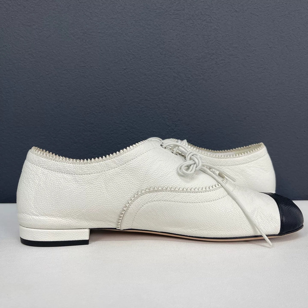 Chanel Black and White Leather Shoes