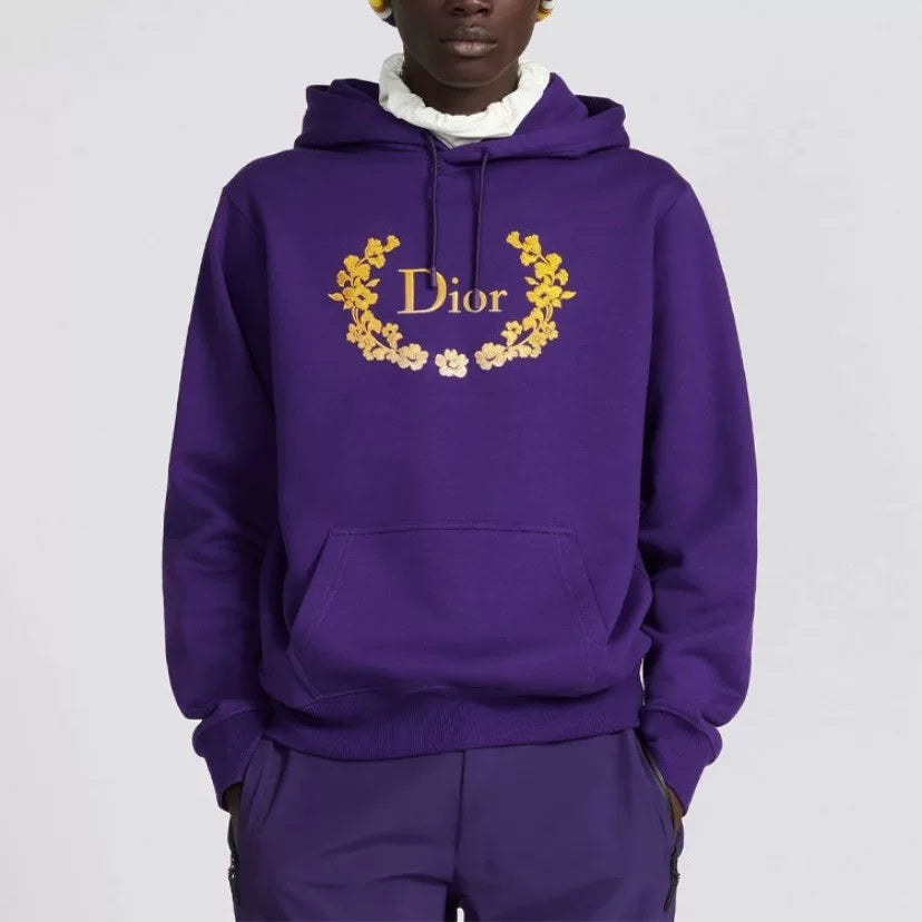 Dior Hooded Gradient Floral Embroidered Logo Cotton Purple Hoodie