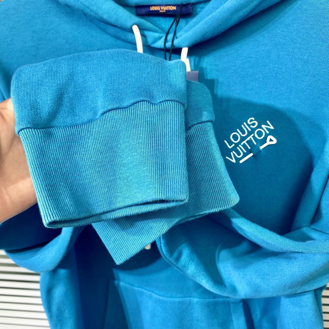 Louis Vuitton Hooded Embroidered Logo Blue Hoodie
