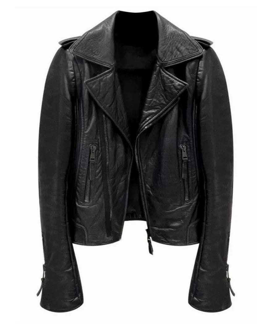 Balenciaga Black Lambskin-Leather Moto 16FW Leather Jacket