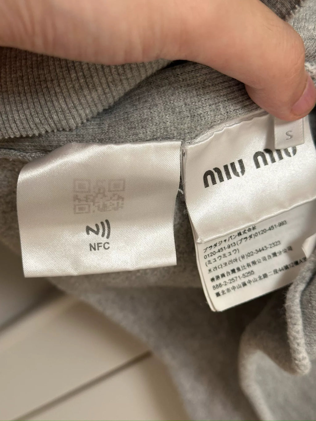 Miu Miu Grey Navy Collar Logo Sweater