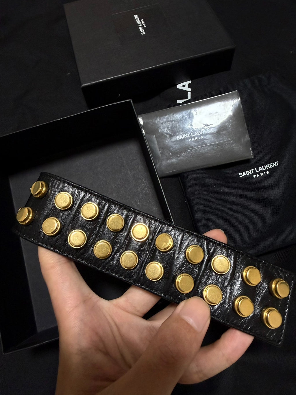 Saint Laurent SS13 Gold Rivet Leather Bracelet by Hedi Slimane