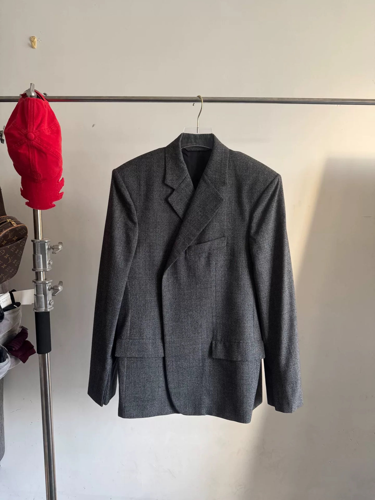 BALENCIAGA Hidden-Button Plaid Wool Suit