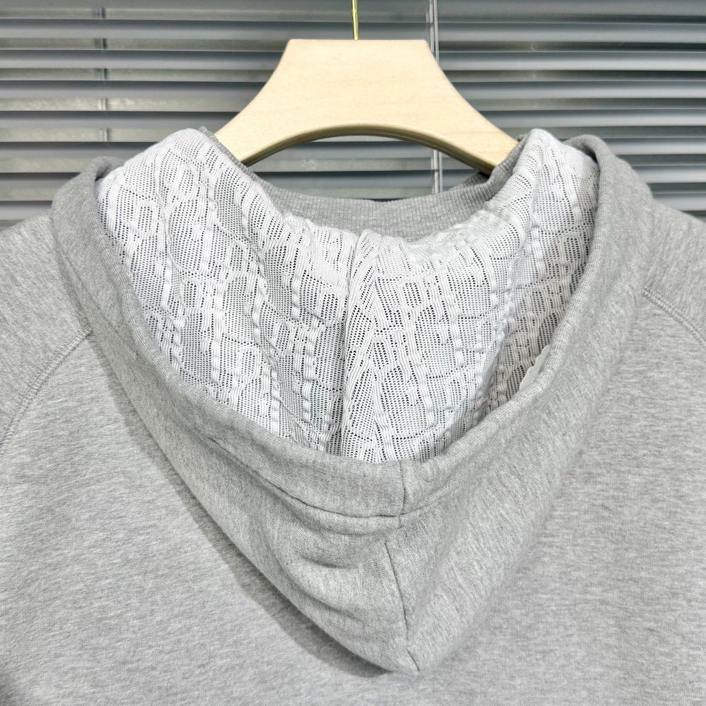 Dior Hooded Hoodie Embroidered Logo Monogram All-Over Print Cotton Gray Hat