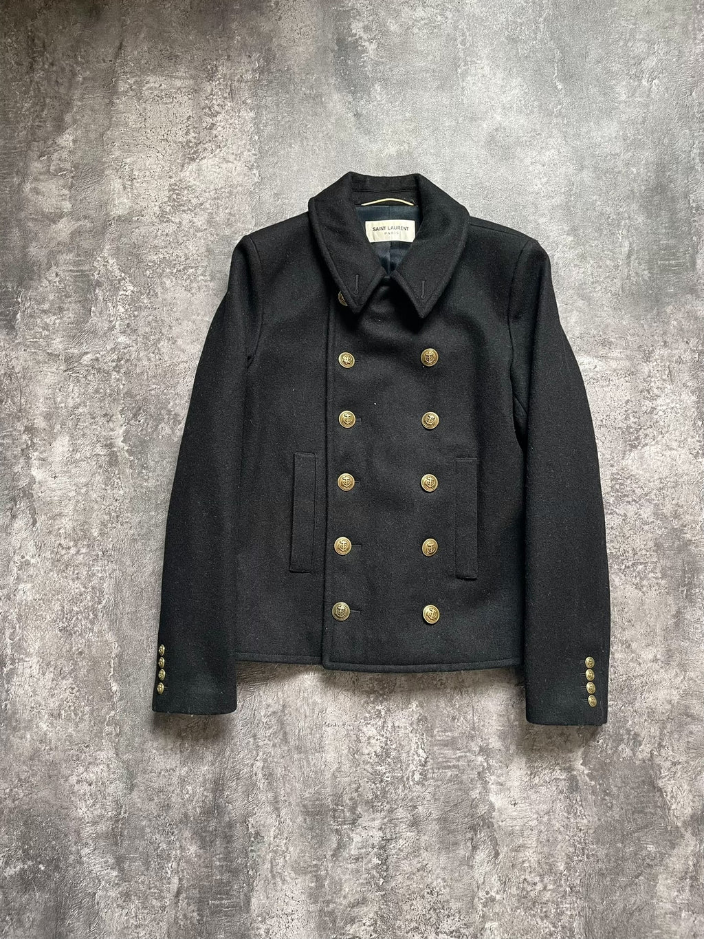 Saint Laurent Black Wool Double-Breasted Anchor Button Jacket