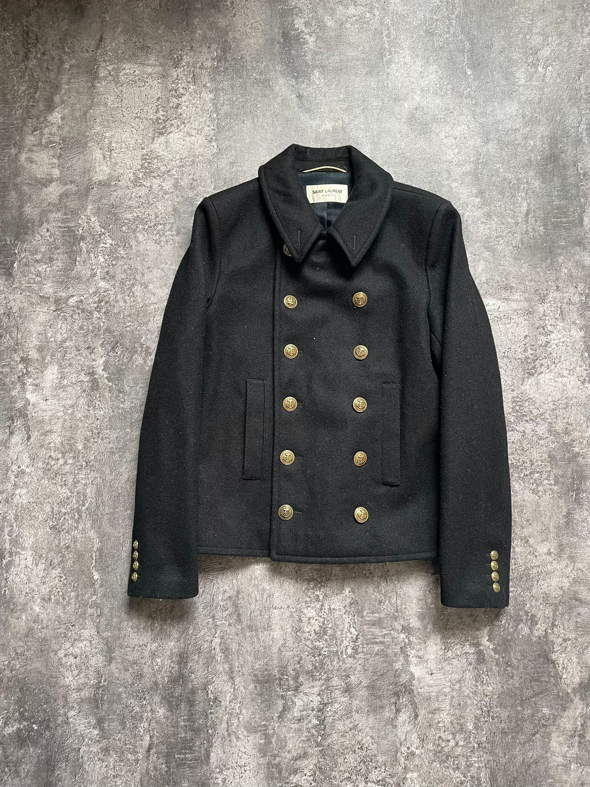 Saint Laurent Black Wool Double-Breasted Anchor Button Jacket