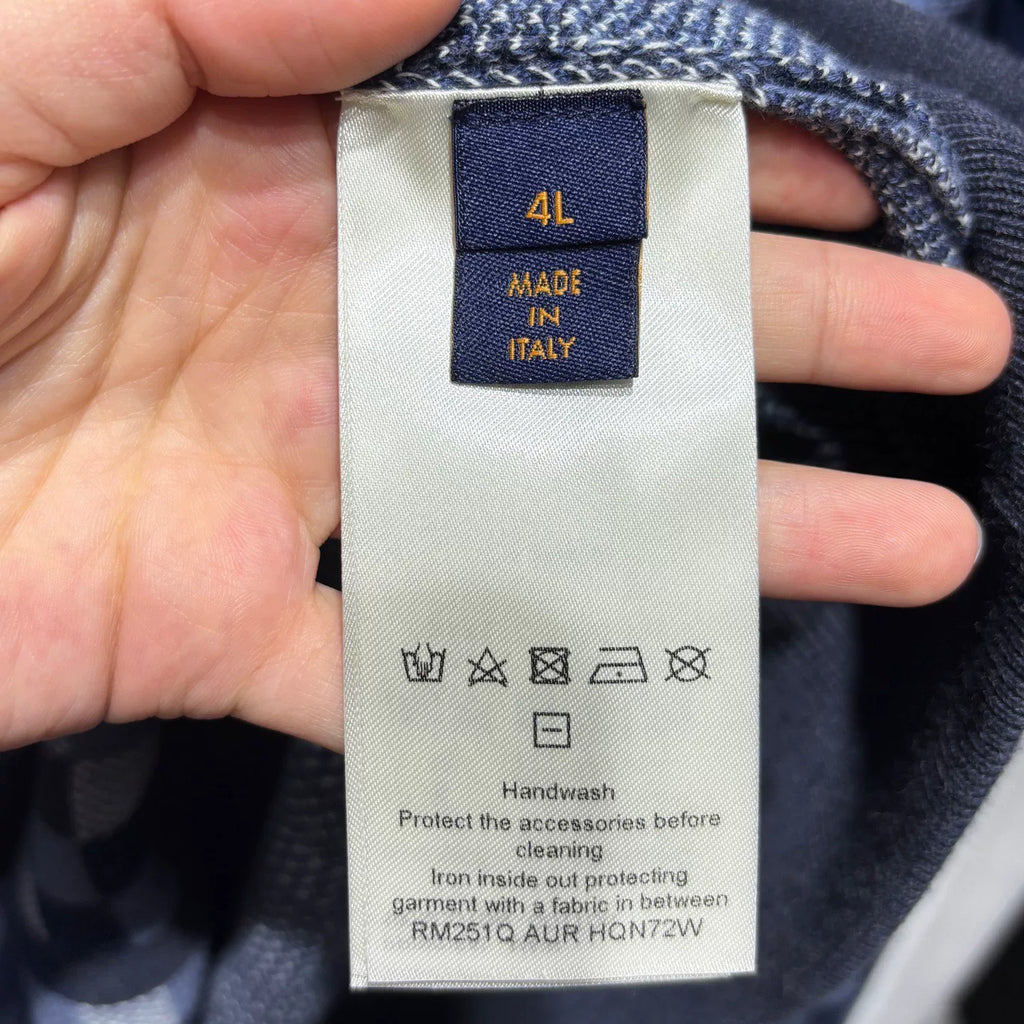 Louis Vuitton Long Sleeve Knit Checkerboard Studded Logo Embroidered Logo Cotton Navy Hoodie