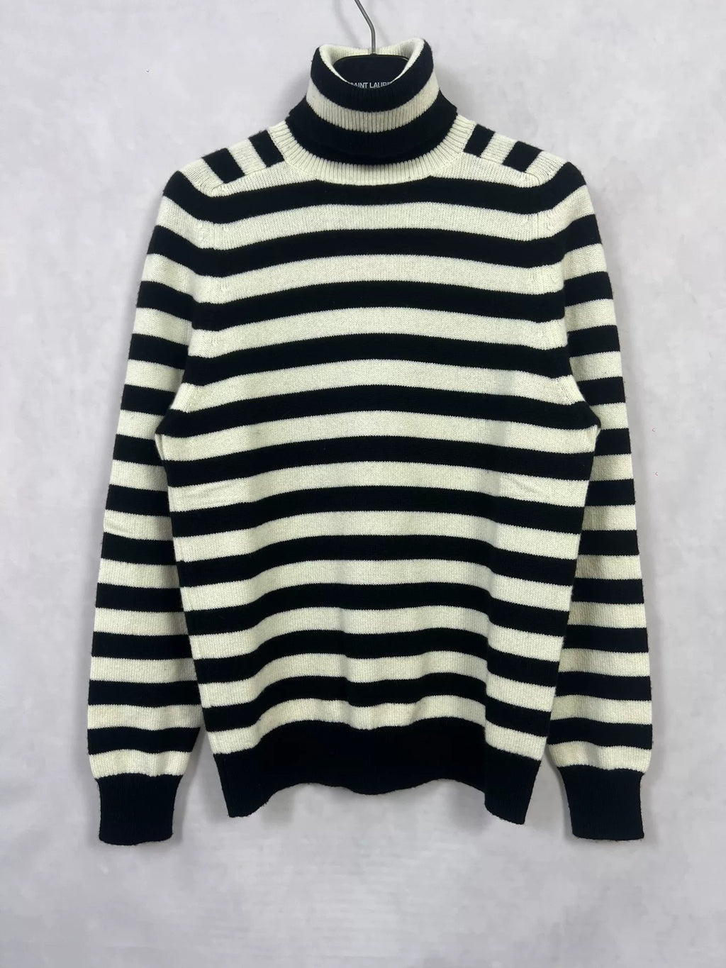 Saint Laurent 15FW Black White Striped Turtleneck Sweater