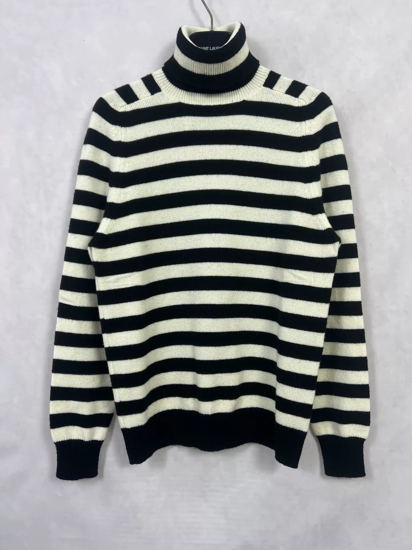 Saint Laurent 15FW Black White Striped Turtleneck Sweater