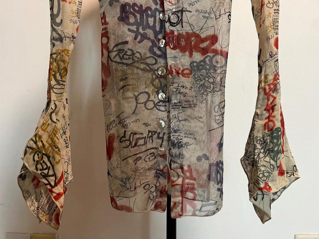 Jean Paul Gaultier graffiti mesh top shirt