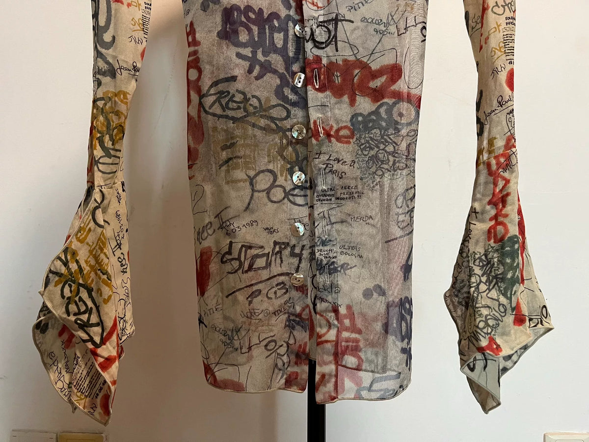 Jean Paul Gaultier graffiti mesh top shirt