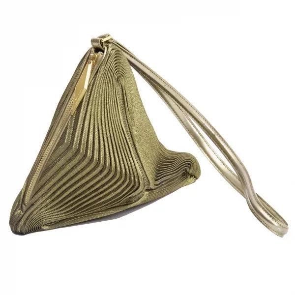 Issey Miyake Vintage Gold Geometric Pleated Tote Bag