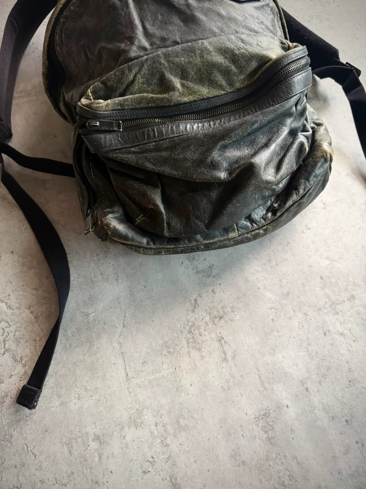 Saint Laurent Paris 16AW Black Washed Distressed Calfskin Backpack by Hedi Slimane