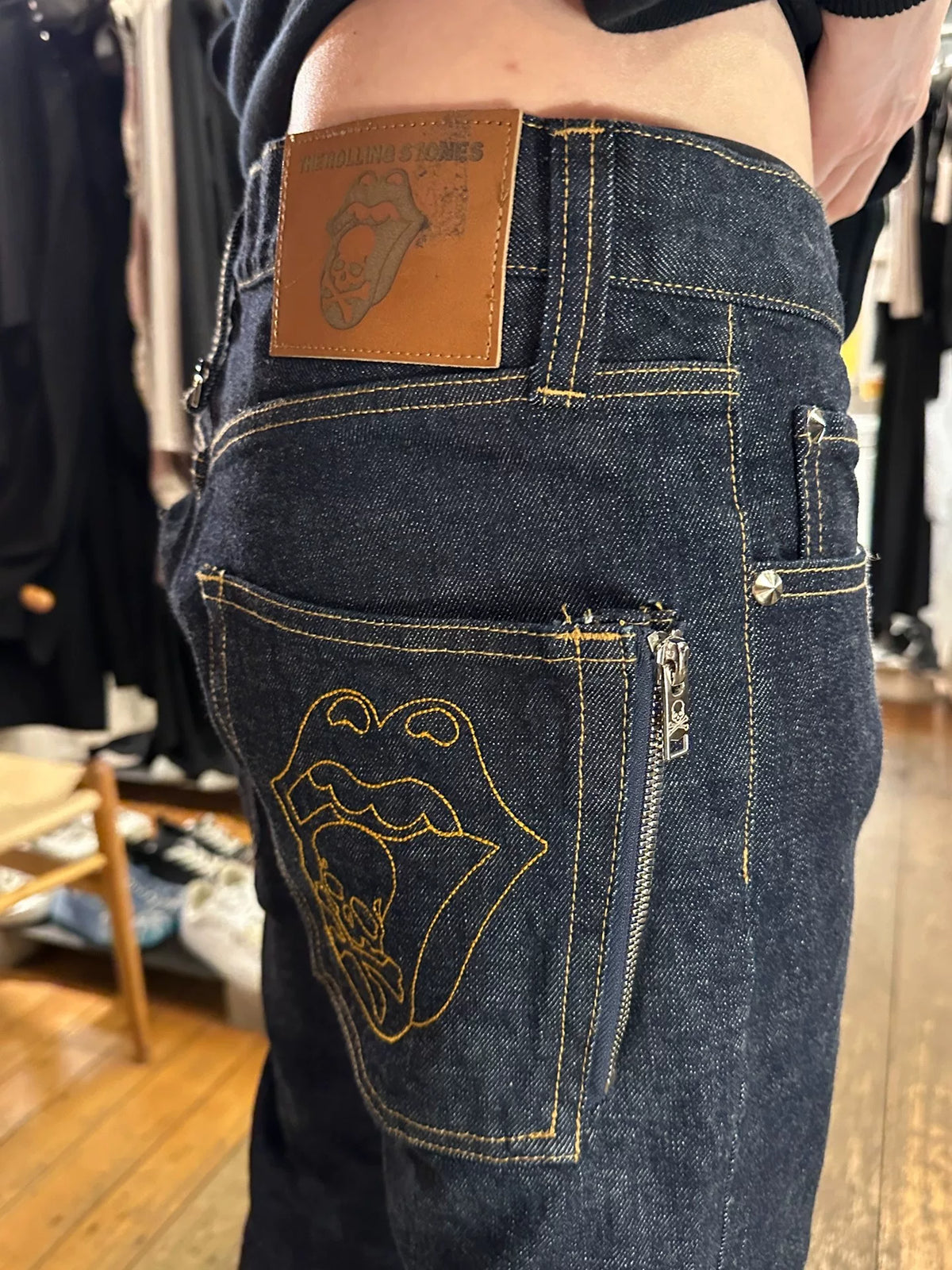mastermind Japan × Theater8 Rolling Stones Navy Blue One Wash Cotton Denim Jeans