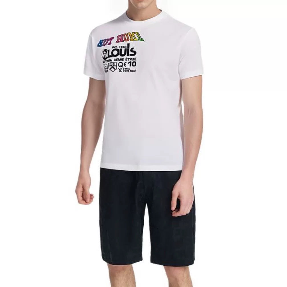 Louis Vuitton Tornado Flock Logo Cotton White Short Sleeve T-Shirt
