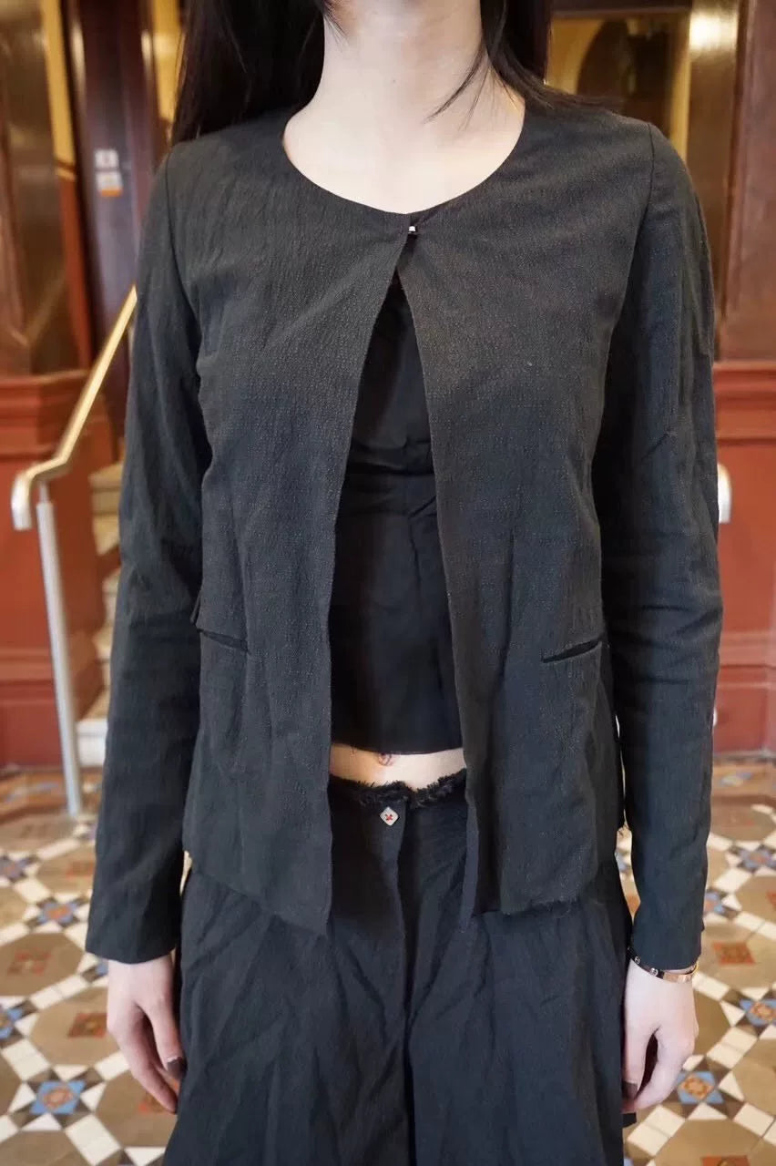 M.A+ SS18 Black Fitted Cross Pocket Cotton Ramie Jacket