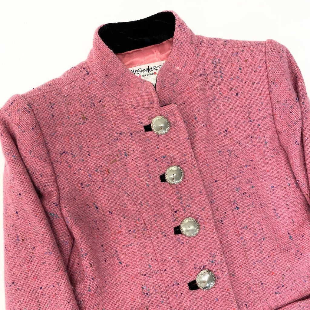 Yves Saint Laurent 1980s Tweed Stand-Collar Knit Jacket