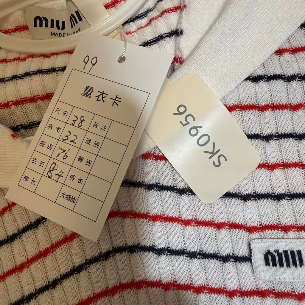 Miu Miu Striped Embroidered Logo Dress