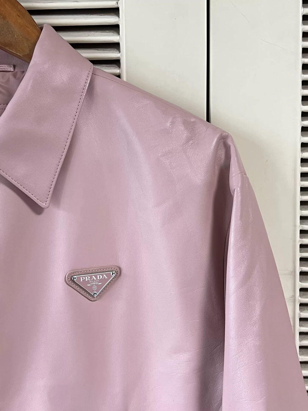 Prada Leather Pink Lambskin Triangle Logo Jacket
