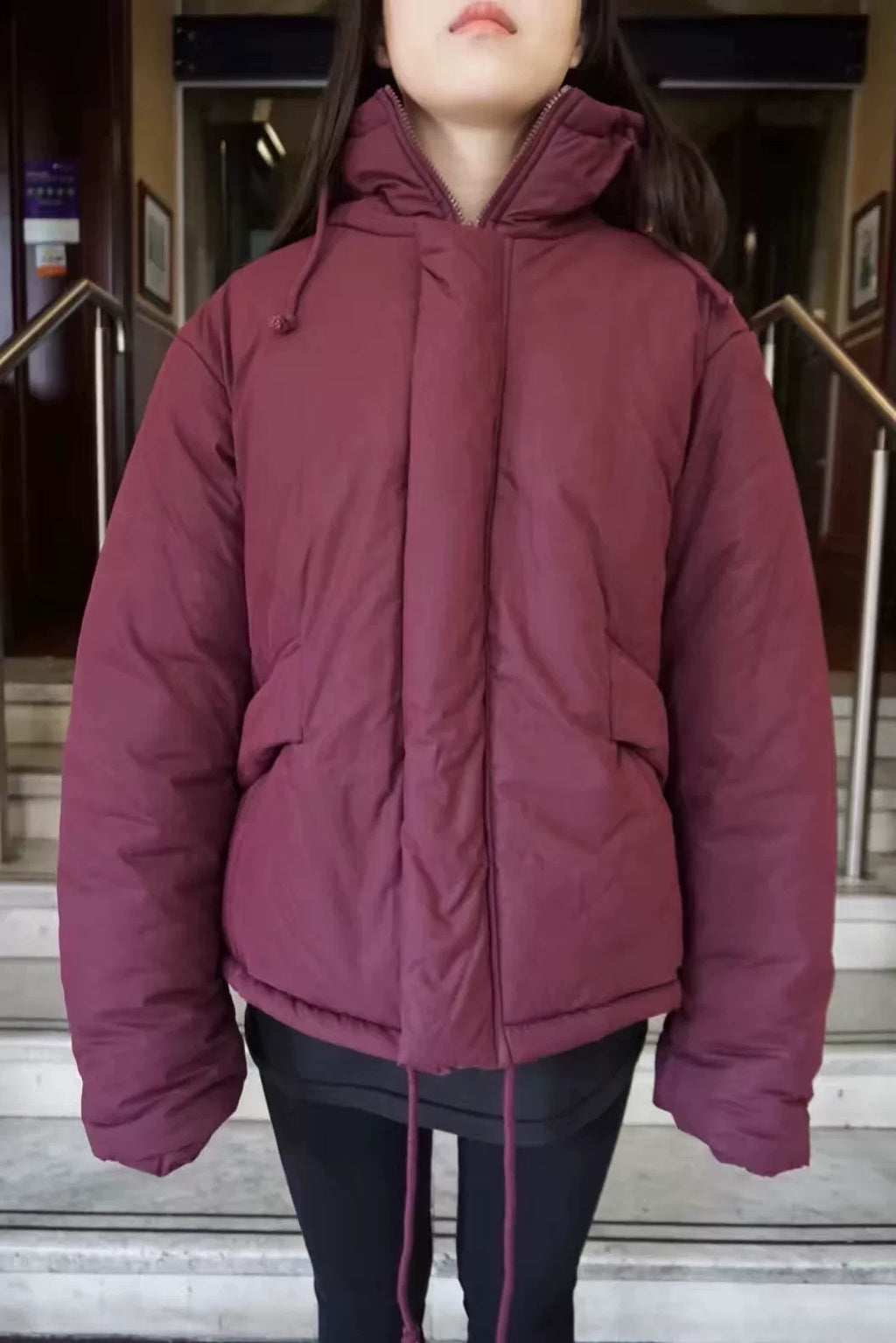 Yeezy Season 5 Oxblood Short Puffer Hooded Cotton Jacket